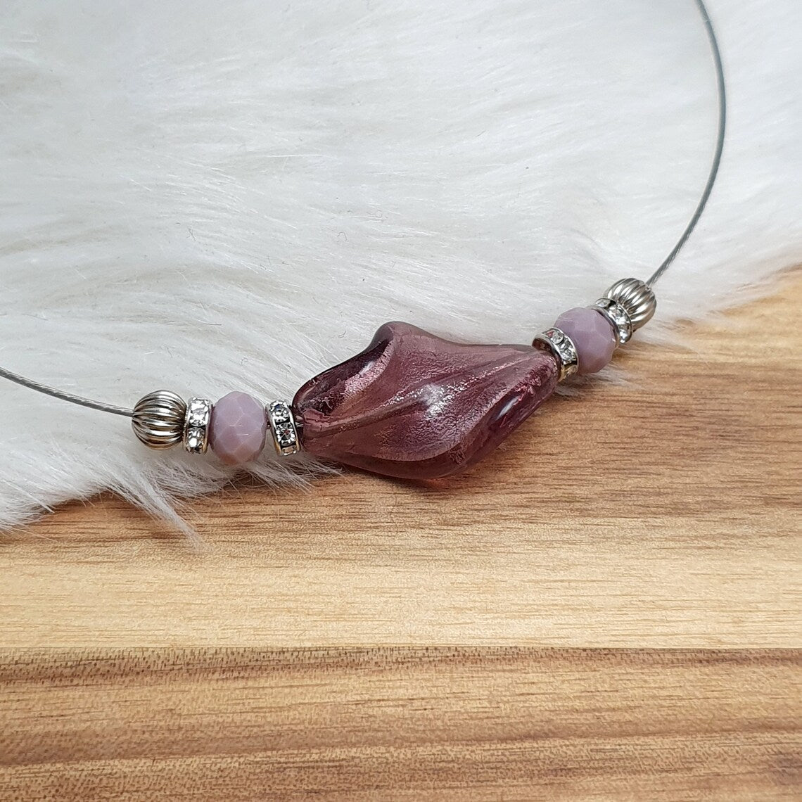 Halsreif, Gedrehte Glasperle, Murano, Amethyst