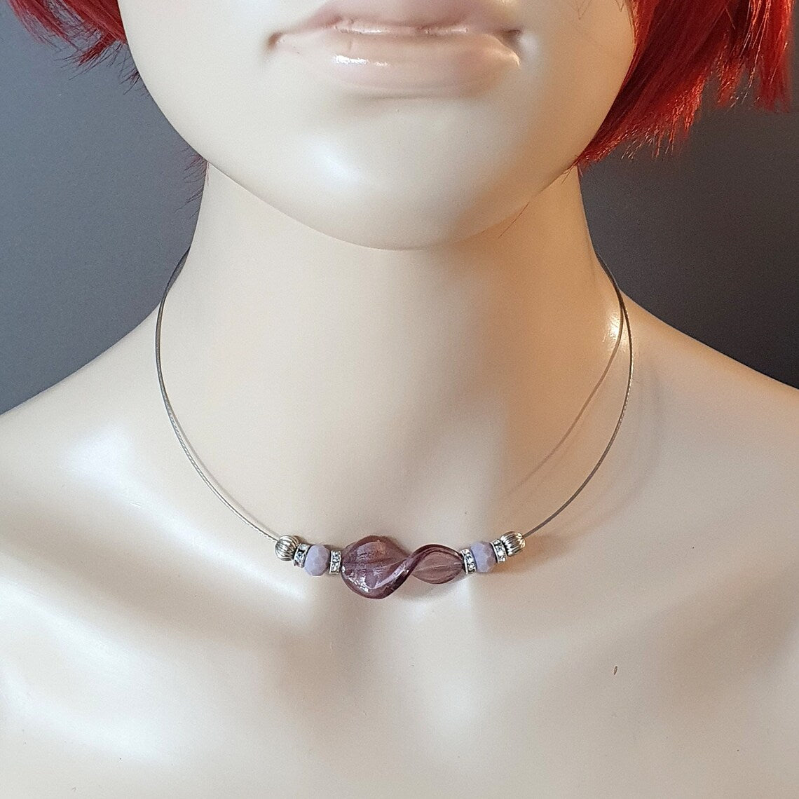 Halsreif, Gedrehte Glasperle, Murano, Amethyst