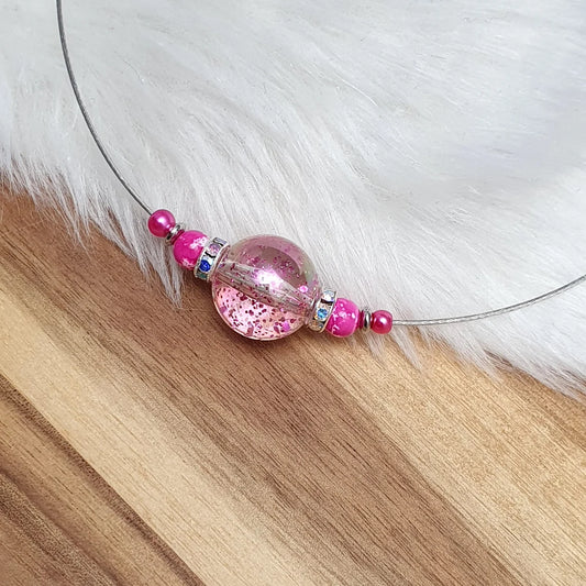 Choker, Halsreif mit großer Perle, Glitzer, Pink, Glasperlen, Strass