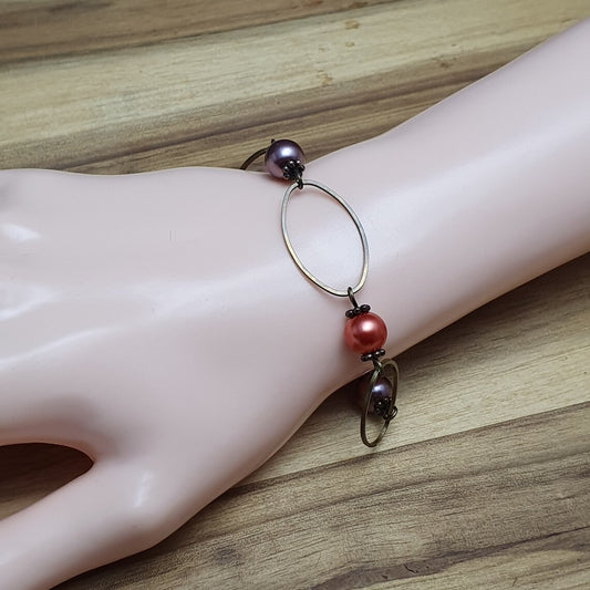 Armband, Retro, Vintage-Design, Glasperlen Vintage Braun und Zinnober Rot