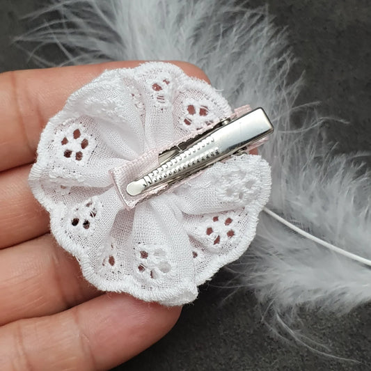 Haarclip, Blümchen, Krokodilspange, Weiß, Baumwollrüsche