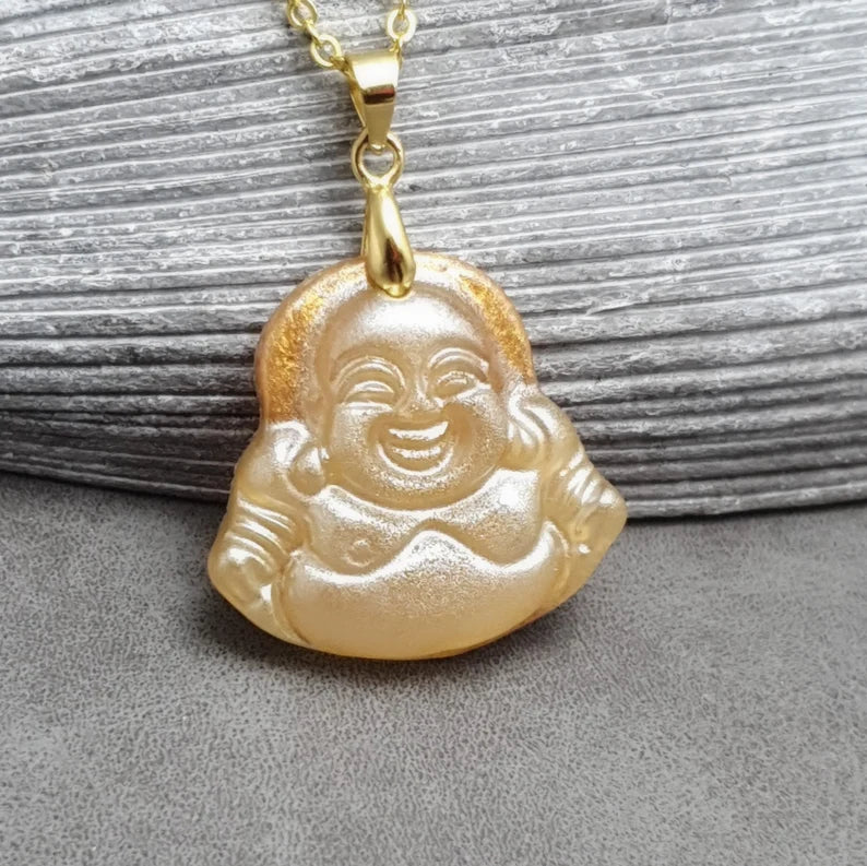 Kette mit Anhänger, Buddha, Resin, Vergoldet