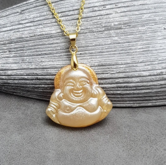 Kette mit Anhänger, Buddha, Resin, Vergoldet