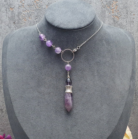 Pendel Pendulum aus Amethyst an Kette, Jungfrau, Treue, Harmonie