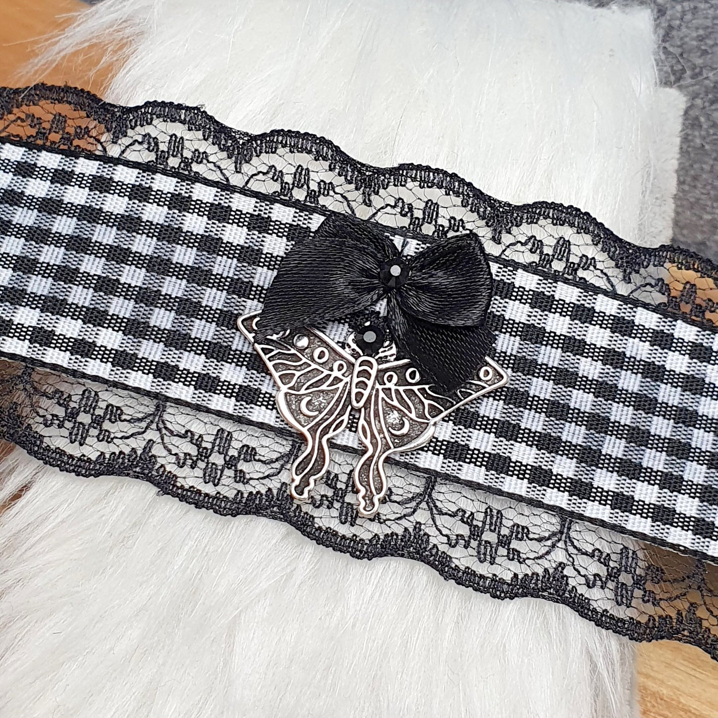 Choker mit schwarz/weißem Karoband, Nachtschwärmer, Unisize