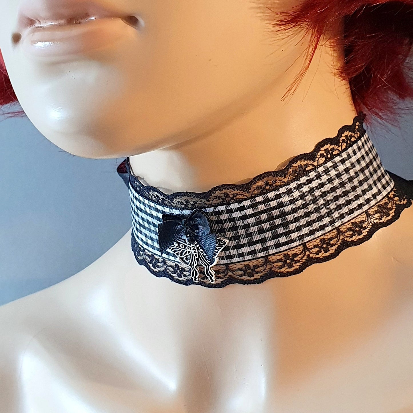 Choker mit schwarz/weißem Karoband, Nachtschwärmer, Unisize