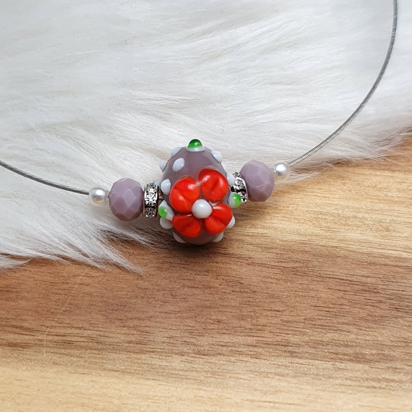 Halsreif, Choker mit indischer Glasperle, Orange Blume, Strass