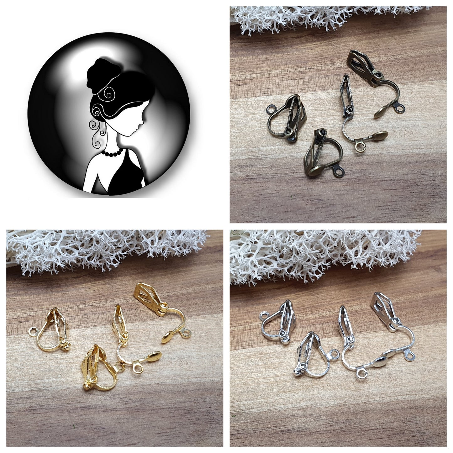 6x Ohrclips Rohlinge, für Non-Piercing Ohrschmuck, mit Öse, 6x12mm, für die Schmuckherstellung