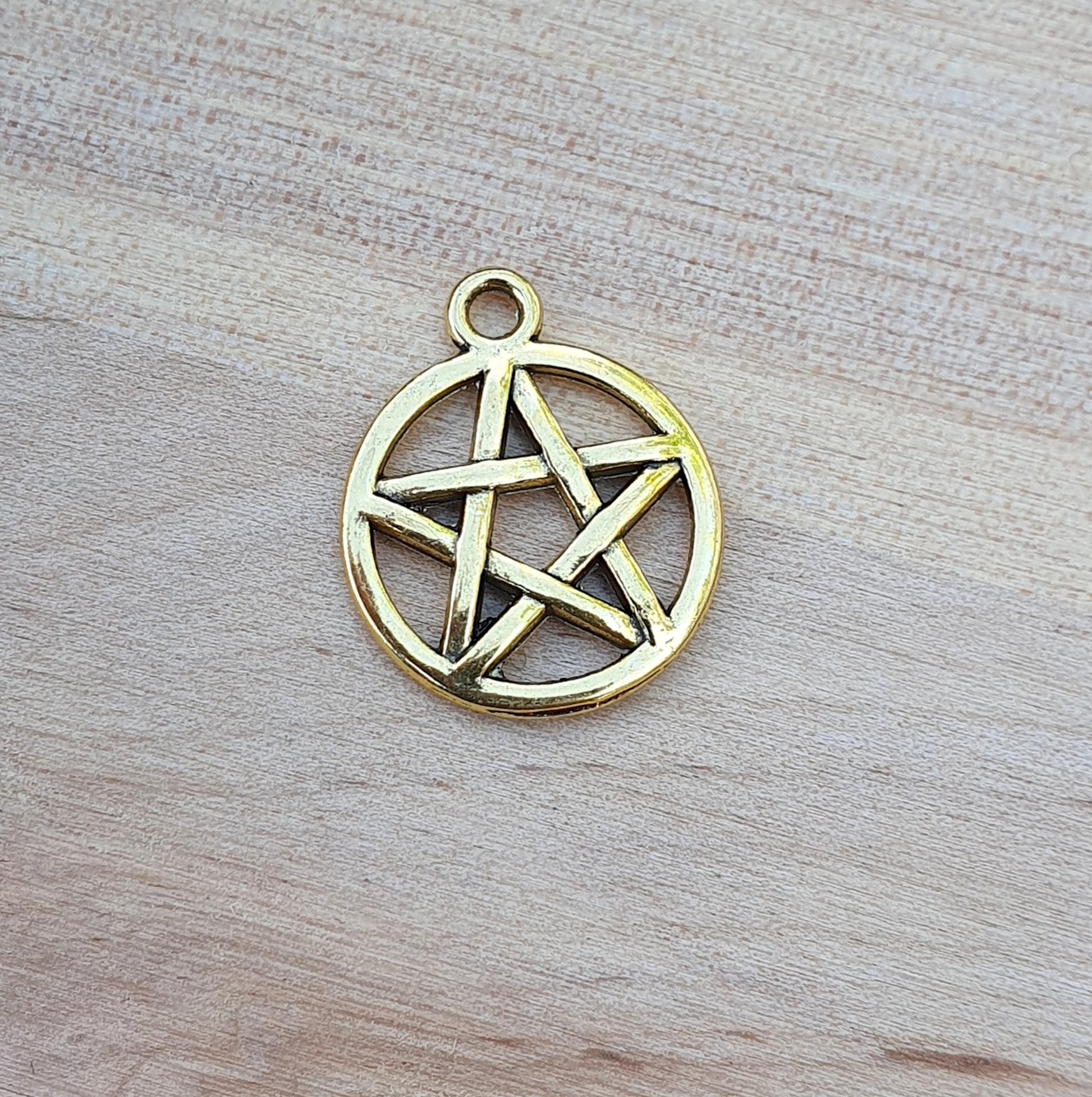 3 Anhänger Pentagramm in antik goldfarbig, 20mm, Wicca, Pagan