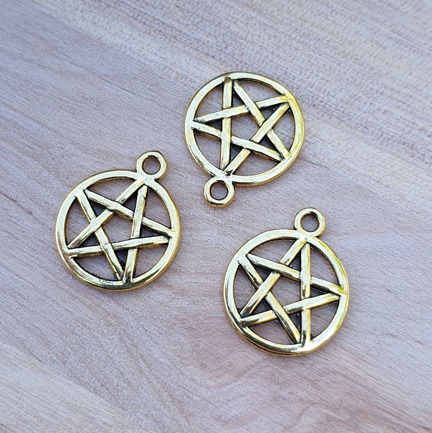 3 Anhänger Pentagramm in antik goldfarbig, 20mm, Wicca, Pagan