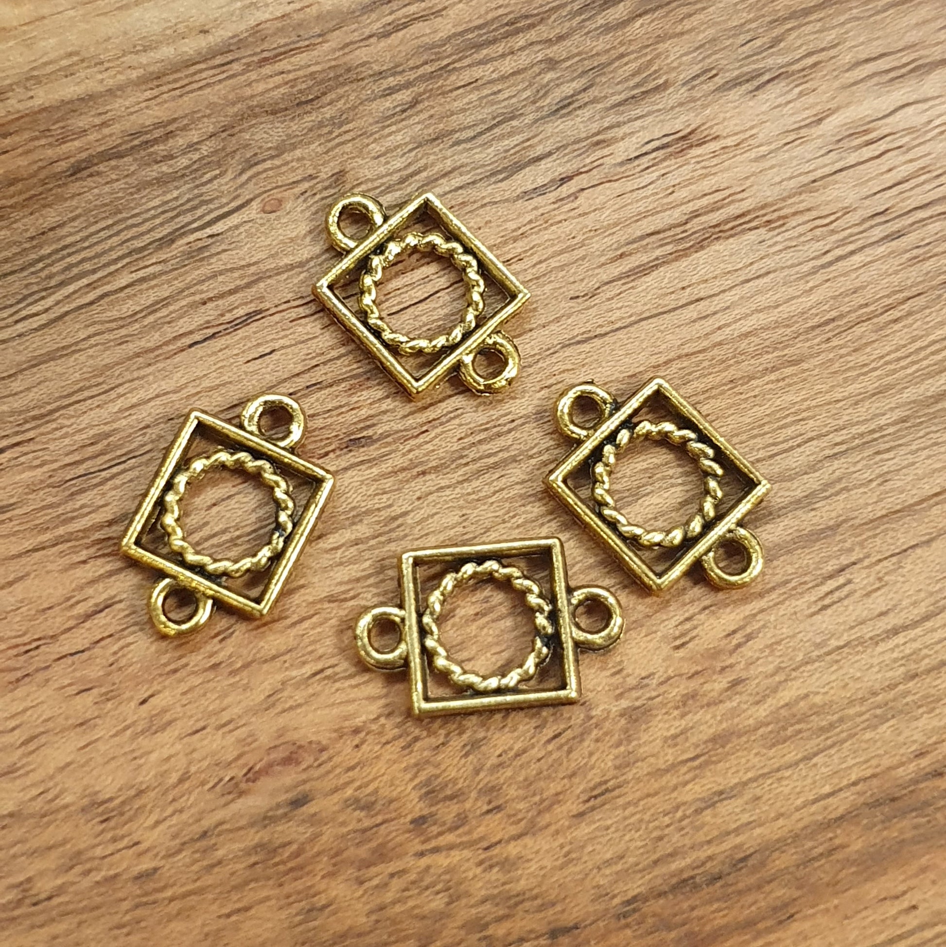 4 einfache Schmuckverbinder, 15mm, 2 Ösen, antik Goldfarbig, Ohrringe, Ohrschmuck, Ketten, Armbänder