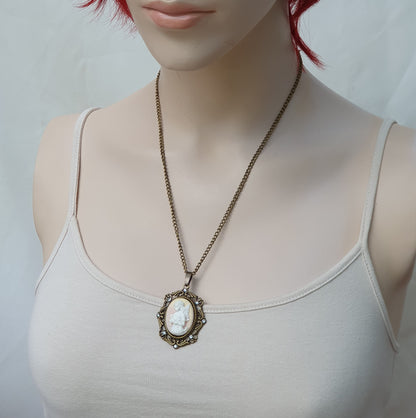Anhänger Kette, Shabby, Cabochon Engel, antik bronzefarbig