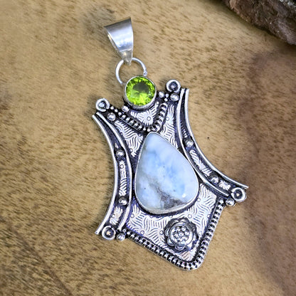 .925 Sterling Silber Anhänger, blauer Pektolith & Peridot