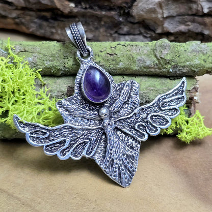 .925 Sterling Silber Anhänger, mystischer Engel mit Amethyst