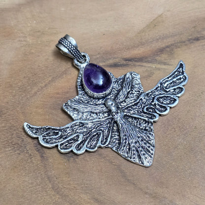 .925 Sterling Silber Anhänger, mystischer Engel mit Amethyst