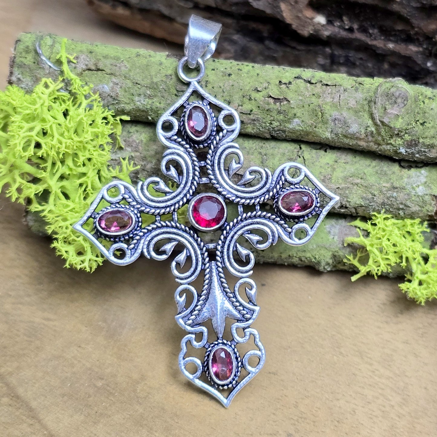  .925 Sterling Silber Anhänger, nostalgische Kreuz mit Zirkonia