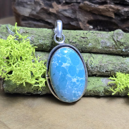 .925 Sterling Silber Anhänger, ovalem Larimar (Nachbildung)