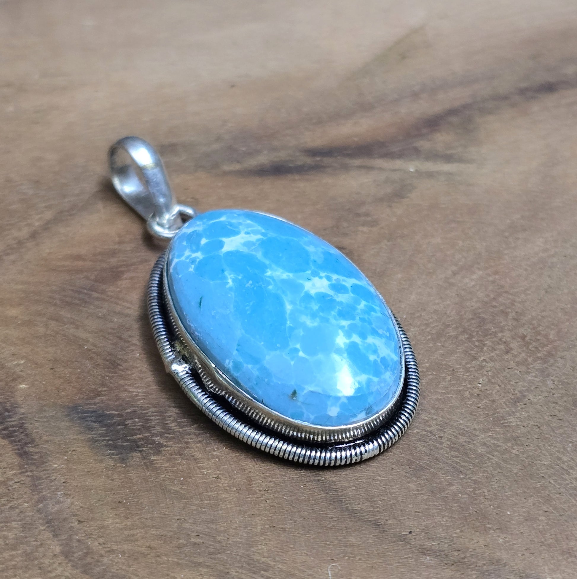 .925 Sterling Silber Anhänger, ovalem Larimar (Nachbildung)