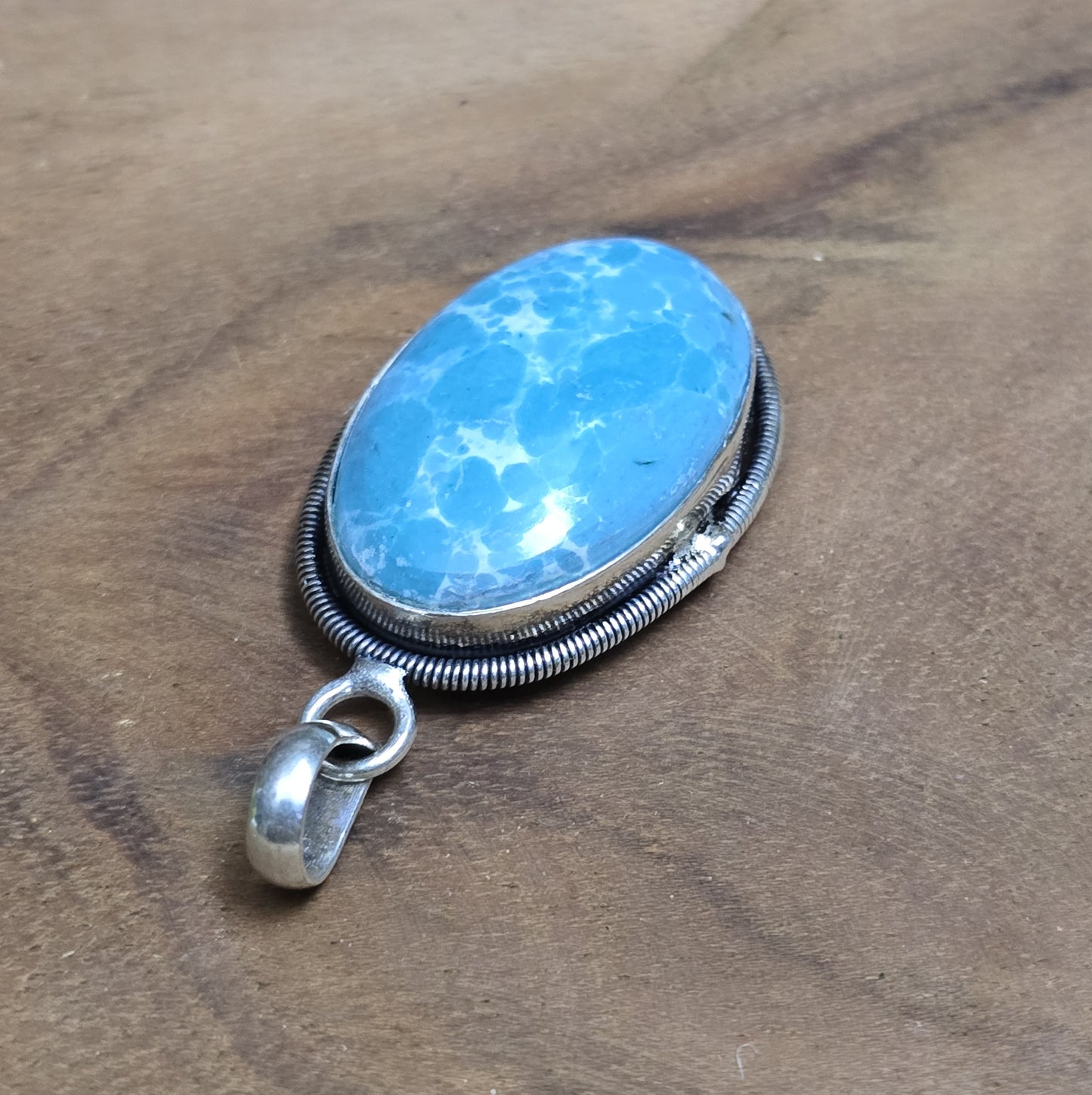 .925 Sterling Silber Anhänger, ovalem Larimar (Nachbildung)