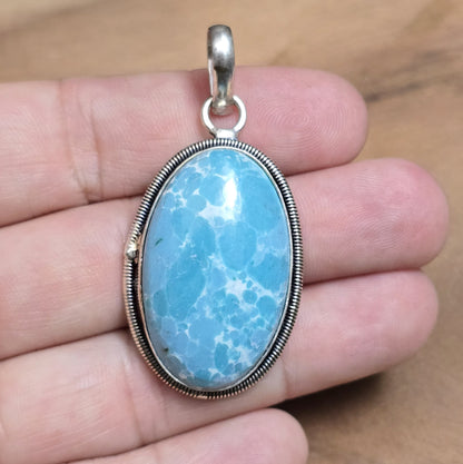 .925 Sterling Silber Anhänger, ovalem Larimar (Nachbildung)