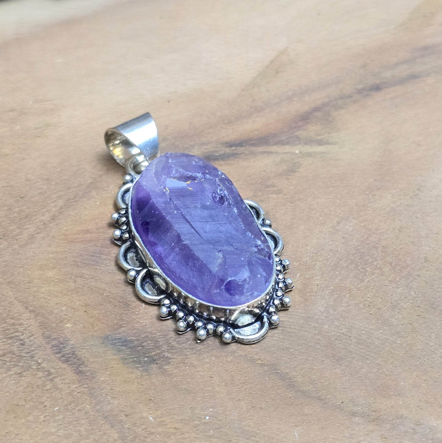 .925 Sterling Silber Anhänger, Ovaler Amethyst Rohstein