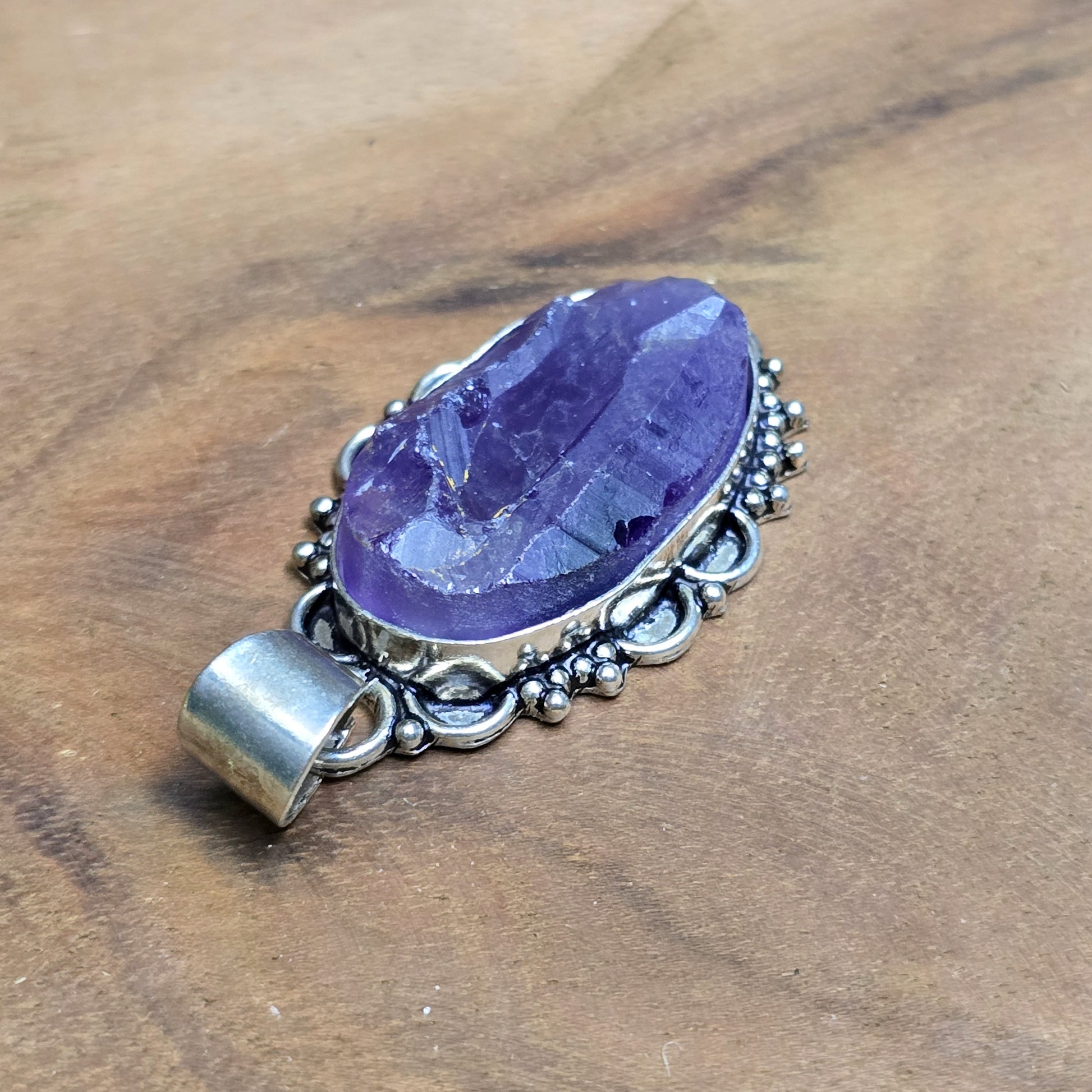 .925 Sterling Silber Anhänger, Ovaler Amethyst Rohstein