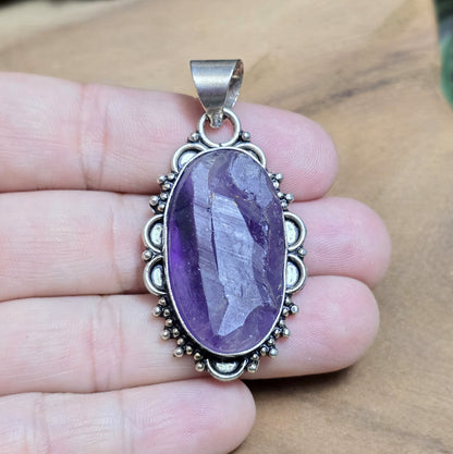 .925 Sterling Silber Anhänger, Ovaler Amethyst Rohstein