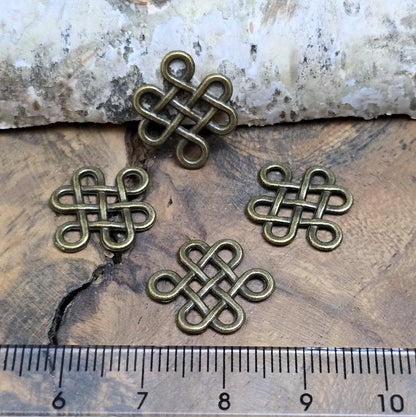 4 Verbinder, Knotenwerk, 17x9mm, antik bronzefarbig