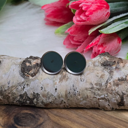 Das Bild zeigt Ohrstecker aus Edelstahl mit runder Klebewanne in der Farbe silber.