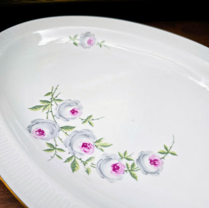 Vintage Servierteller mit Rosenmotiv – Stadtlengsfeld Porzellan – DDR 60er/70er – Fleisch- & Kuchenteller – 2 Qualitätsstufen