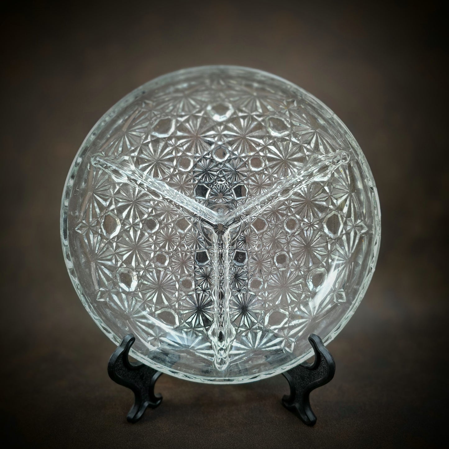 Vintage Kristallschale 1980er – Luxhem de Veropa Daisy Button – 3-geteilte Retro Servierschale aus Glas