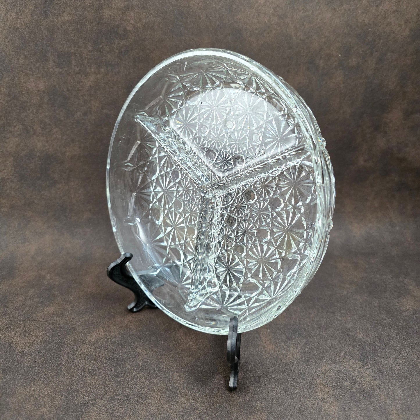 Vintage Kristallschale 1980er – Luxhem de Veropa Daisy Button – 3-geteilte Retro Servierschale aus Glas