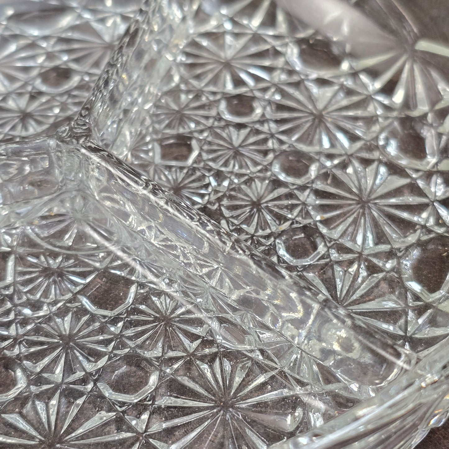 Vintage Kristallschale 1980er – Luxhem de Veropa Daisy Button – 3-geteilte Retro Servierschale aus Glas