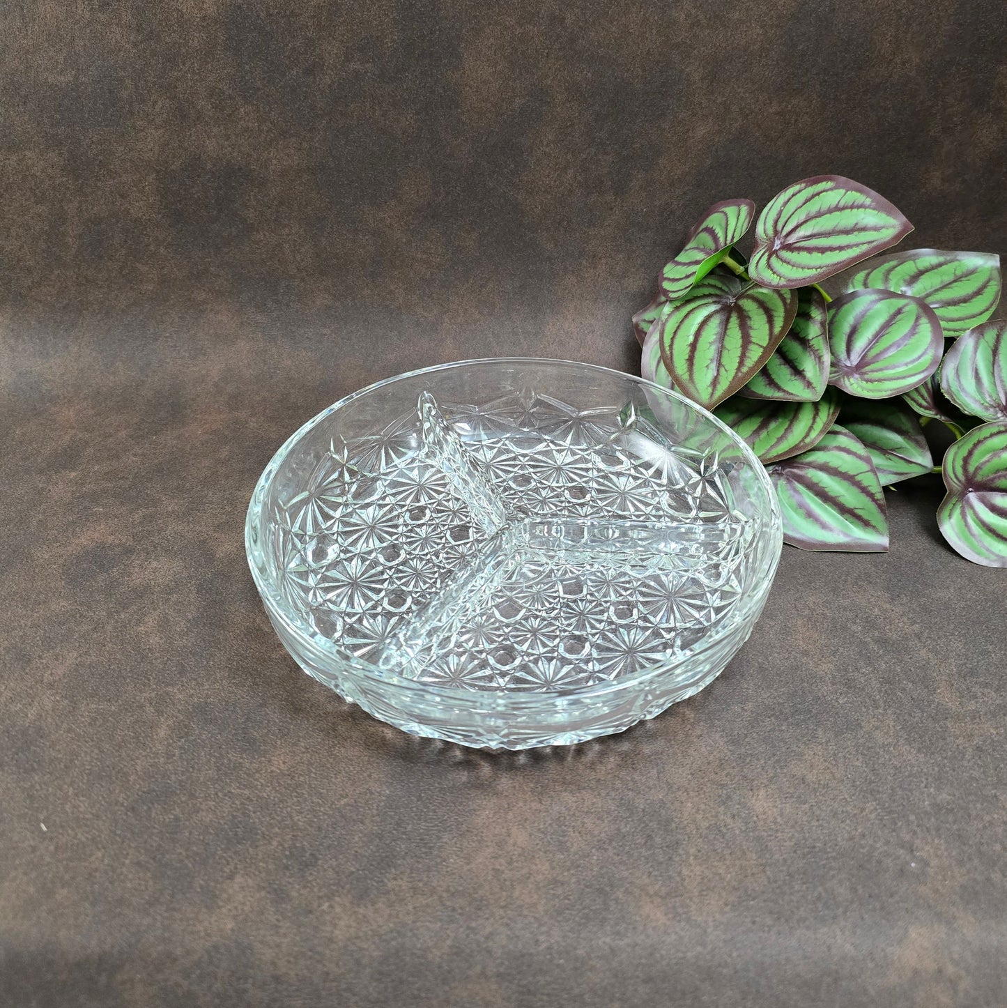 Vintage Kristallschale 1980er – Luxhem de Veropa Daisy Button – 3-geteilte Retro Servierschale aus Glas