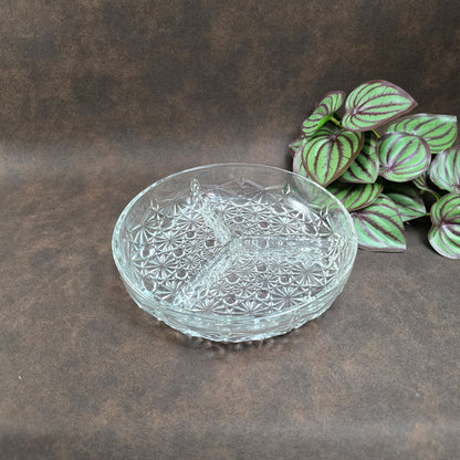 Vintage Kristallschale 1980er – Luxhem de Veropa Daisy Button – 3-geteilte Retro Servierschale aus Glas