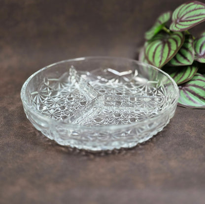 Vintage Kristallschale 1980er – Luxhem de Veropa Daisy Button – 3-geteilte Retro Servierschale aus Glas