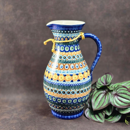 Bunzlauer Schwämmeldekor Krug DDR 1970, handgetöpfert von M. Jürgel. 1,2L Volumen, 25 cm hoch. Sehr guter Vintagezustand, perfekt als Vase oder Sammlerstück.