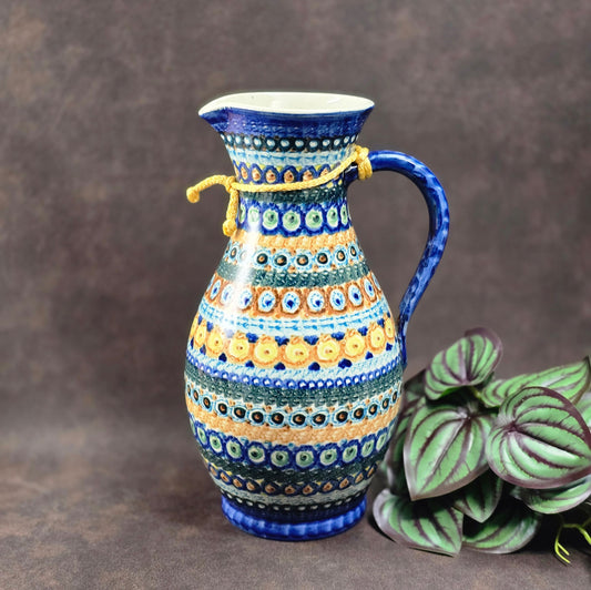 Bunzlauer Schwämmeldekor Krug DDR 1970, handgetöpfert von M. Jürgel. 1,2L Volumen, 25 cm hoch. Sehr guter Vintagezustand, perfekt als Vase oder Sammlerstück.