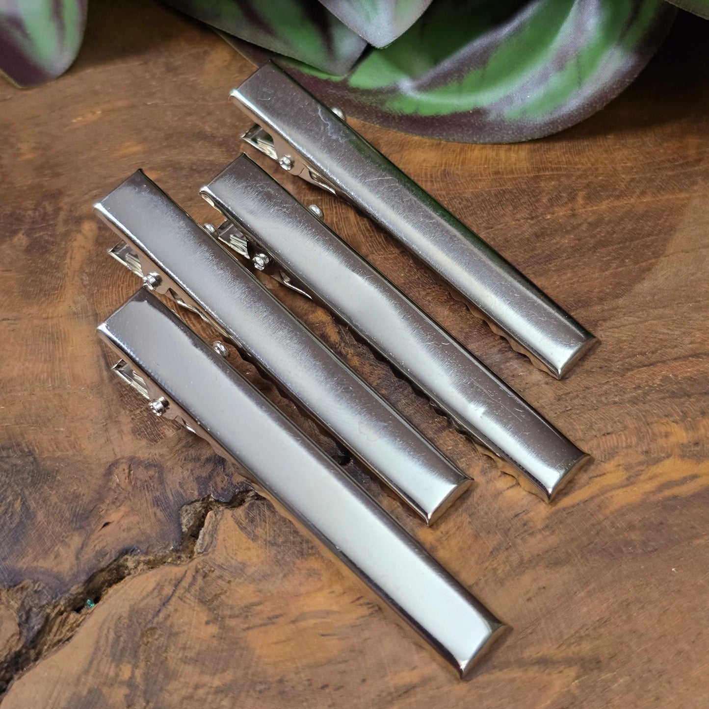 4 Krokodilspangen Rohlinge – 5,7 cm silberfarbig