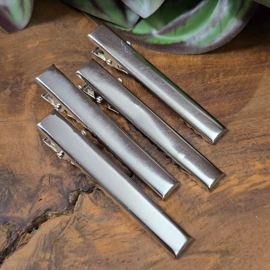 4 Krokodilspangen Rohlinge – 5,7 cm silberfarbig