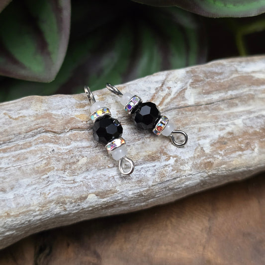 2 handgefertigte Schmuckverbinder – Kristallglas & Strass in Schwarz/Weiß/Silber – 19mm – für Armbänder, Ketten & DIY-Projekte im eleganten Vintage-Stil.