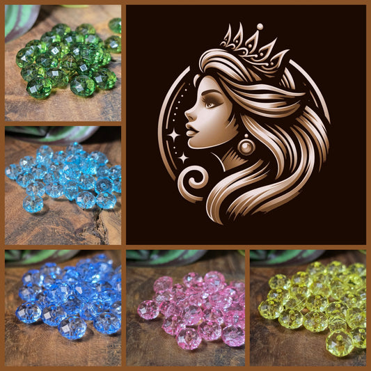 50 facettierte Acrylperlen in Ufoform – ideal für leichten, funkelnden DIY-Schmuck. In 5 Farben. Kristalloptik für kleines Budget!