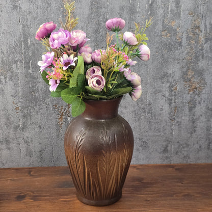 Vintage Art-Déco-Vase, braun gespritzt mit plastischem Ährenrelief, H 21 cm, Ø 12,5 cm, innen glänzend braun, wahrscheinlich Nordböhmen 1930er.