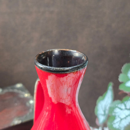 BAY Keramik Vase 222-17, rot mit schwarzem Rand, Mid-Century Fat Lava Design aus den 1960er–70er Jahren, West-Germany Original.