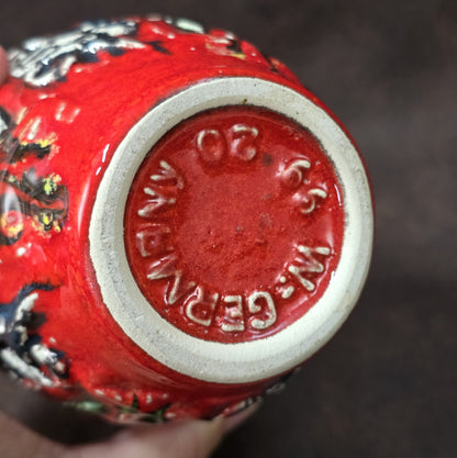 Bay Keramik Vintage Henkelkrug in Rot und Schwarz, Fat-Lava-Relief, 20 cm, 1970er Jahre, West German Pottery.