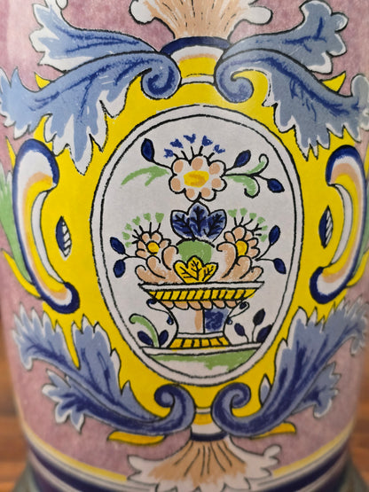 Historischer ALWE Bierkrug von 1989 mit Zinndeckel, 1 Liter Fassungsvermögen, florales Dekor, gefertigt in West Germany für Binding.