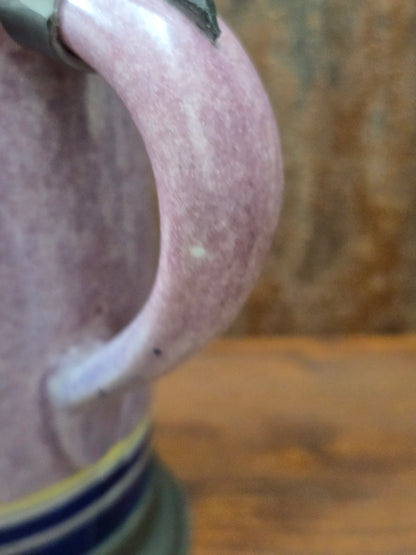 Historischer ALWE Bierkrug von 1989 mit Zinndeckel, 1 Liter Fassungsvermögen, florales Dekor, gefertigt in West Germany für Binding.