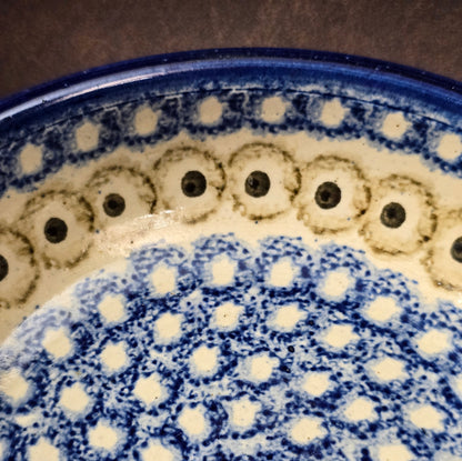 Bunzlauer Keramikschale aus den 1970er Jahren mit blauem Schwämmeldekor, runde Form, 18 cm Durchmesser, Vintage-Küchenkeramik
