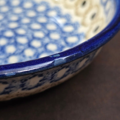 Bunzlauer Keramikschale aus den 1970er Jahren mit blauem Schwämmeldekor, runde Form, 18 cm Durchmesser, Vintage-Küchenkeramik