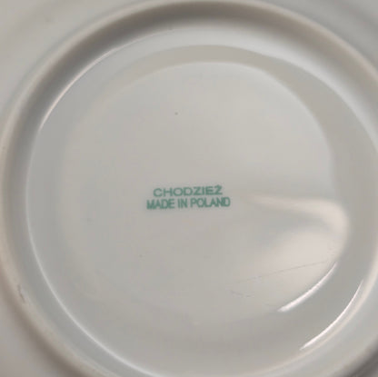 Romantisches Vintage-Gedeck von Chodziez, Polen, ca. 1970–80er. Mit Rosen- & Golddekor – 3-teilig, sehr gut erhalten. Ideal für Sammler:innen & Retro-Küchen!